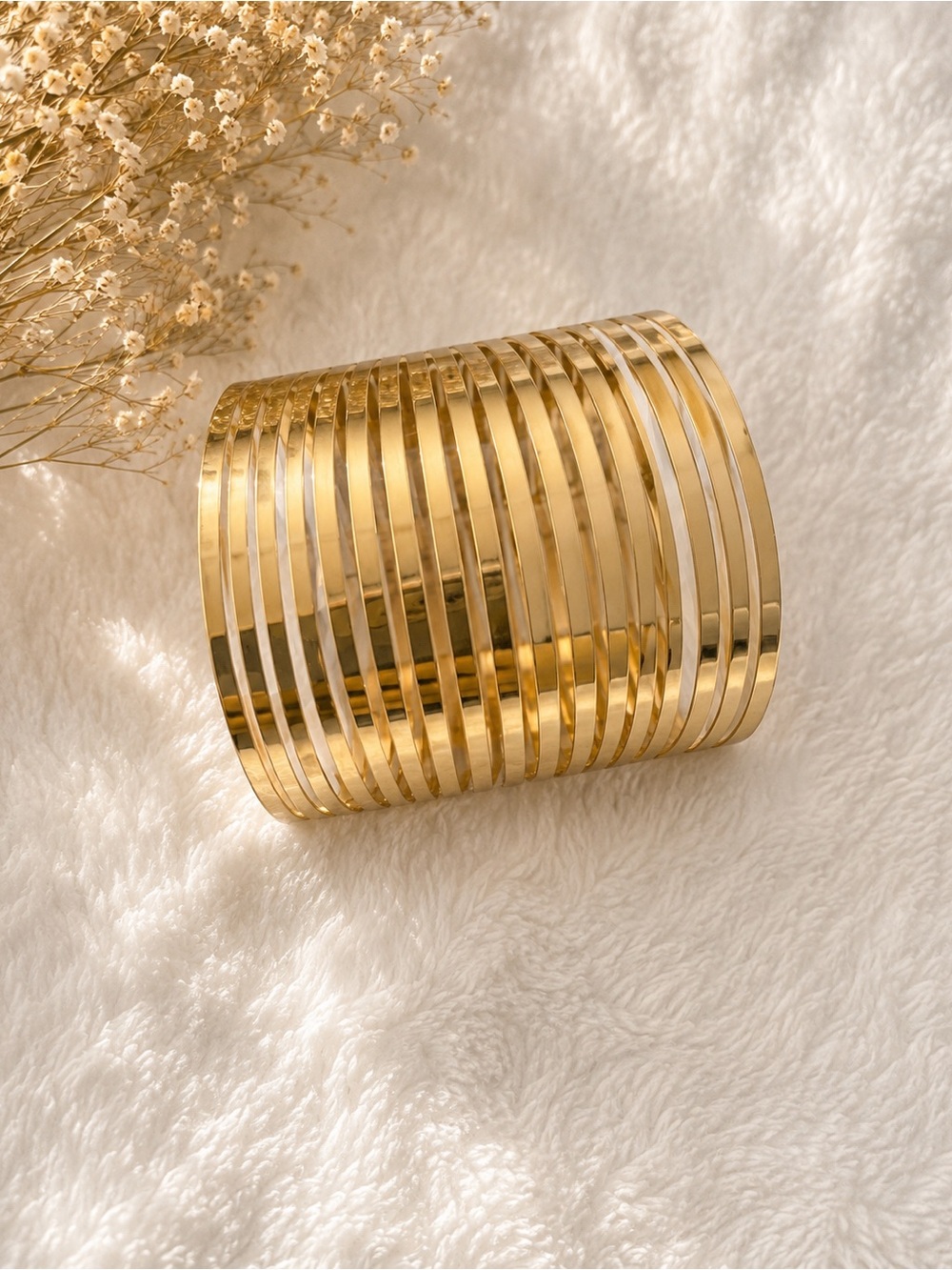 Chic Gold Tone Wide Bangle Bracelet